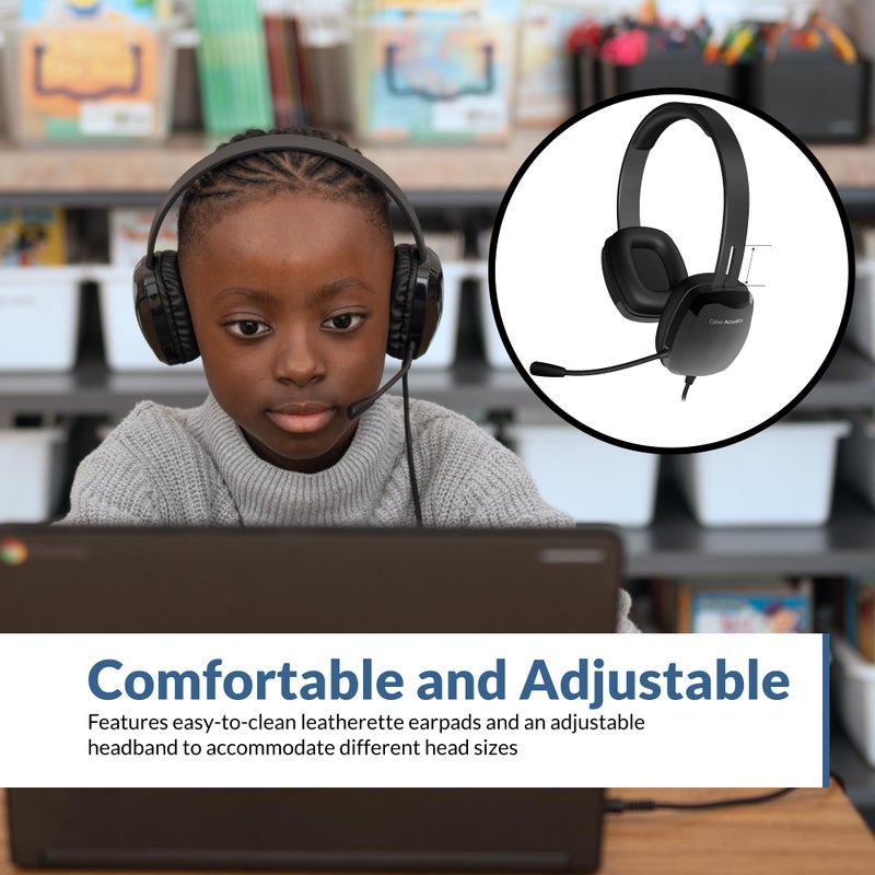 Cyber Acoustics سايبر أكوستكس سماعة رأس ستيريو للكمبيوتر (AC-6008)، اتصال 3.5 مم، ميكروفون أحادي الاتجاه مع ذراع مرن للكمبيوتر وماك؛ مثالية للفصل الدراسي أو المنزل - Image 2